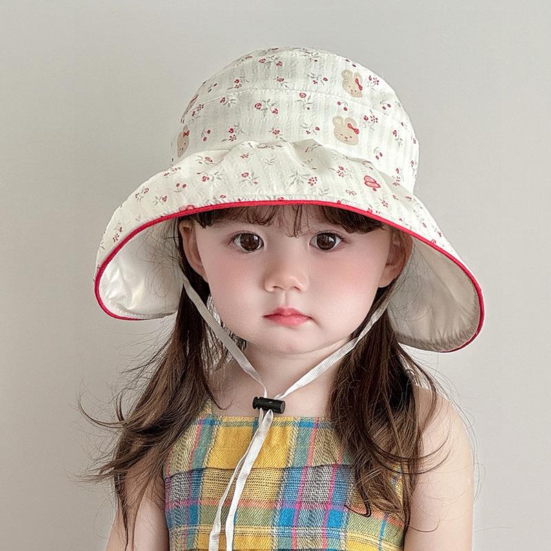 Girls' Cute Floral Wide-Brimmed Summer Sunshade Hat - Breathable Korean Style