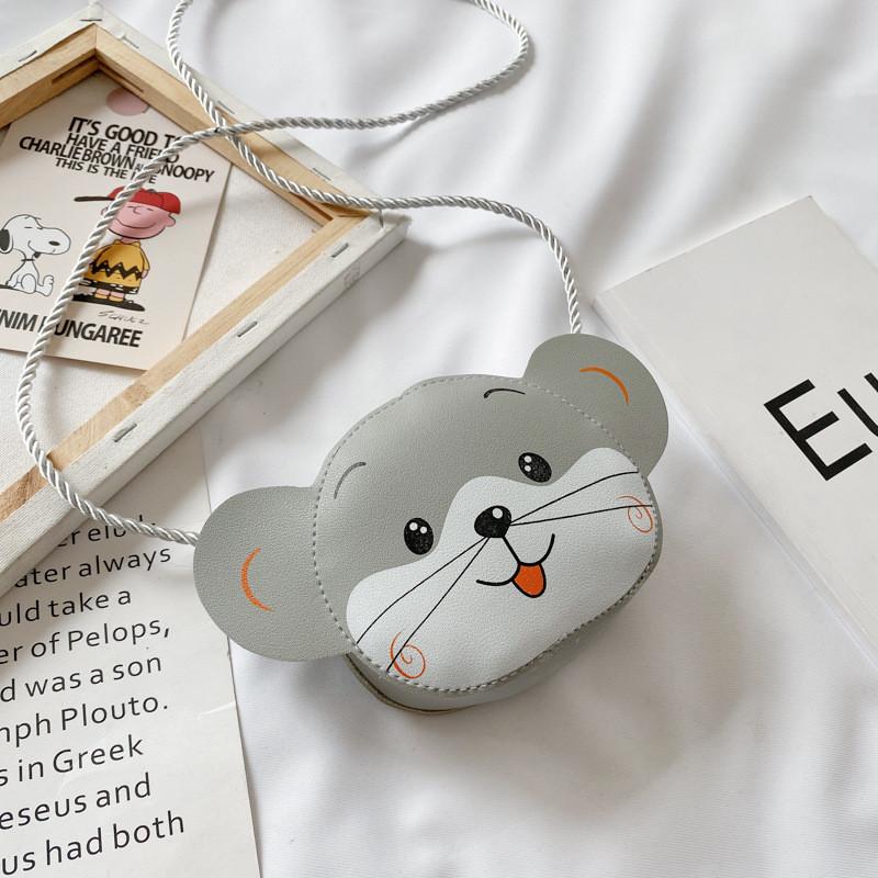 Cute Cartoon Animal Print Pu Mini Shoulder Bag For Kids With Soft Durable Design серый