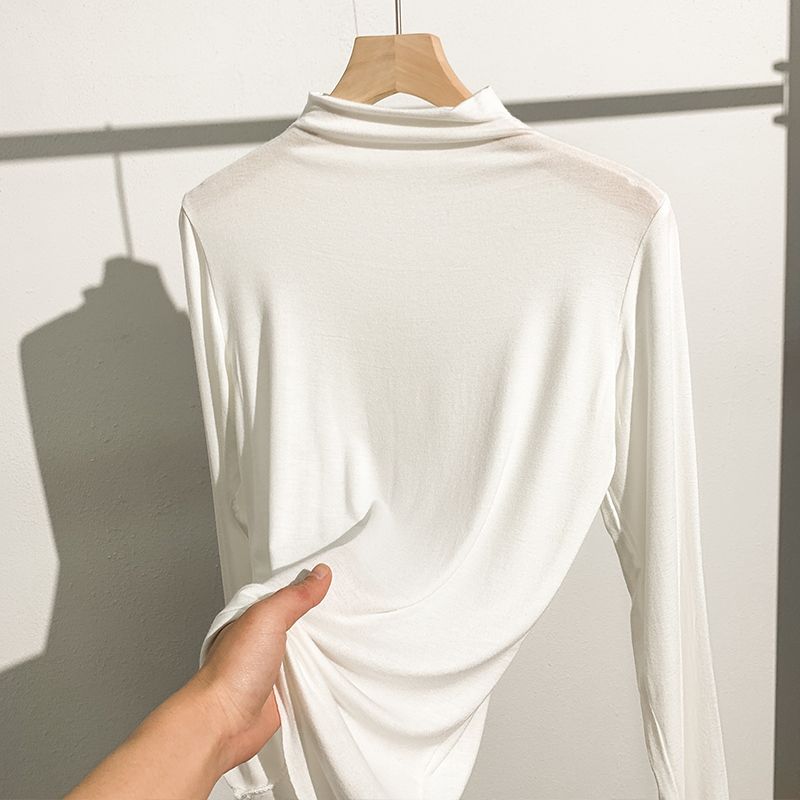 

Modal Half-High Collar Loose Long-Sleeved Solid Color Base Shirt White XL (recommended 60.00 kg-70.00 kg
