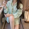 Pink, Niche Design Striped Shirt Women's Long-sleeved Thin Spring and Autumn Trendy Shirt Cardigan Jacket