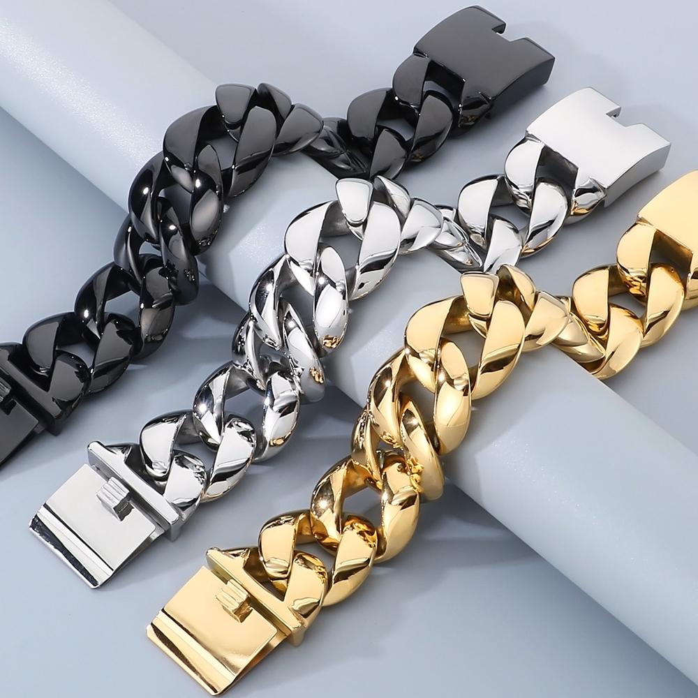 Massives Herrenarmband für Männer, polierter Edelstahl, 29 mm, Panzerkette mit kubanischer Gliederkette, Herrenarmbänder, Armband, Schmuckzubehör