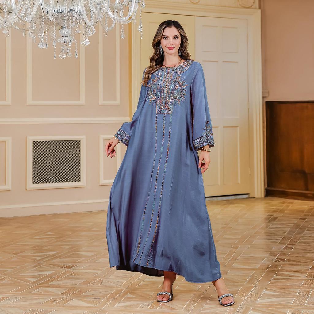 Embroidered Muslim Abaya - Middle Eastern Long Dress