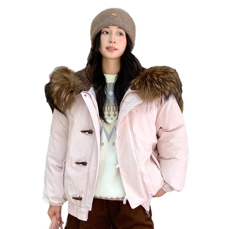 2025 winter big fur collar hooded down cotton-padded jacket women's new design thickened simple cotton-padded jacket