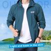 Men Summer Sun Coat Hooded Drawstring Long Sleeve Anti UV Jacket Letter Print Zipper Placket Windbreaker