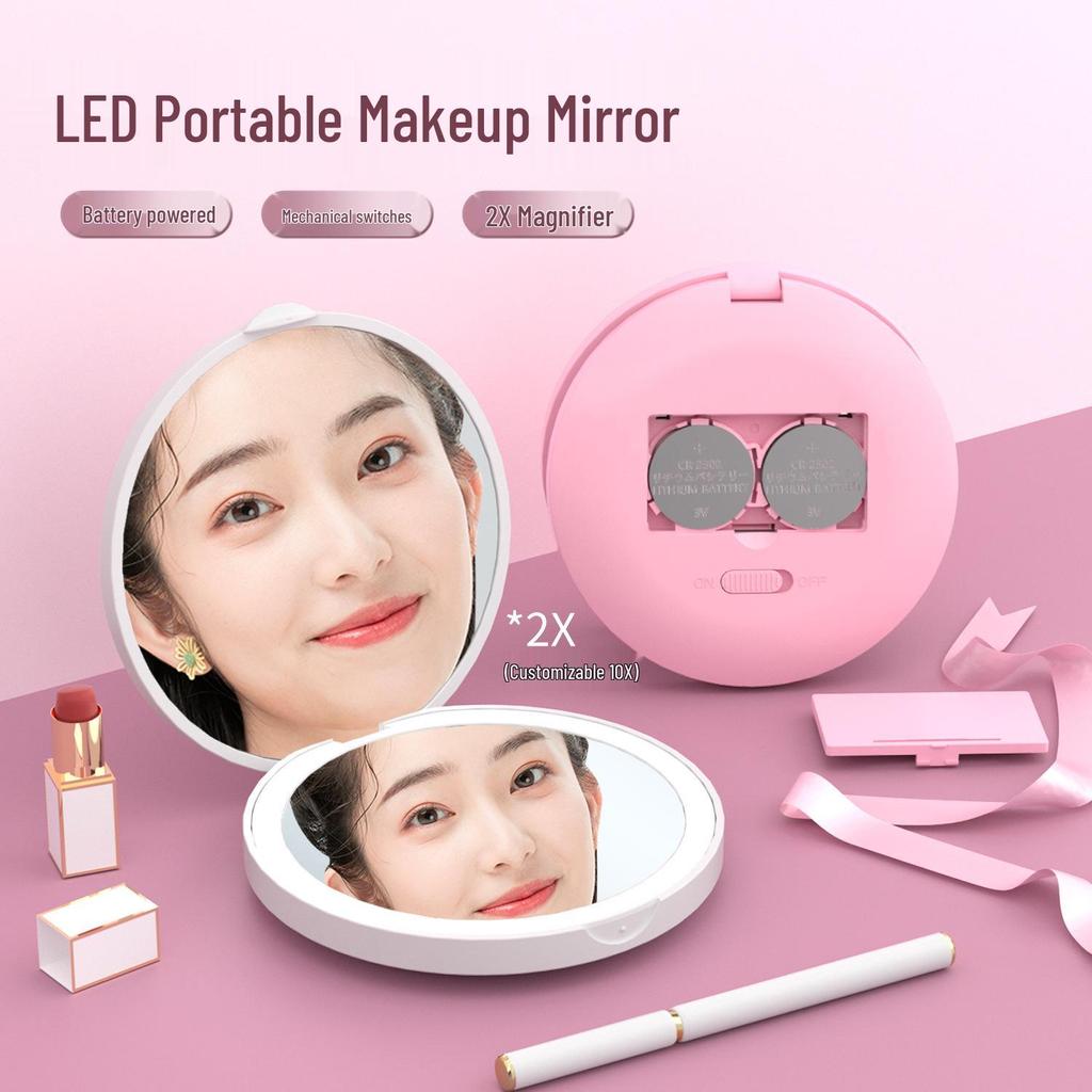 Portable LED Mini Makeup Mirror with Monochrome Light - Handheld and Battery Operated