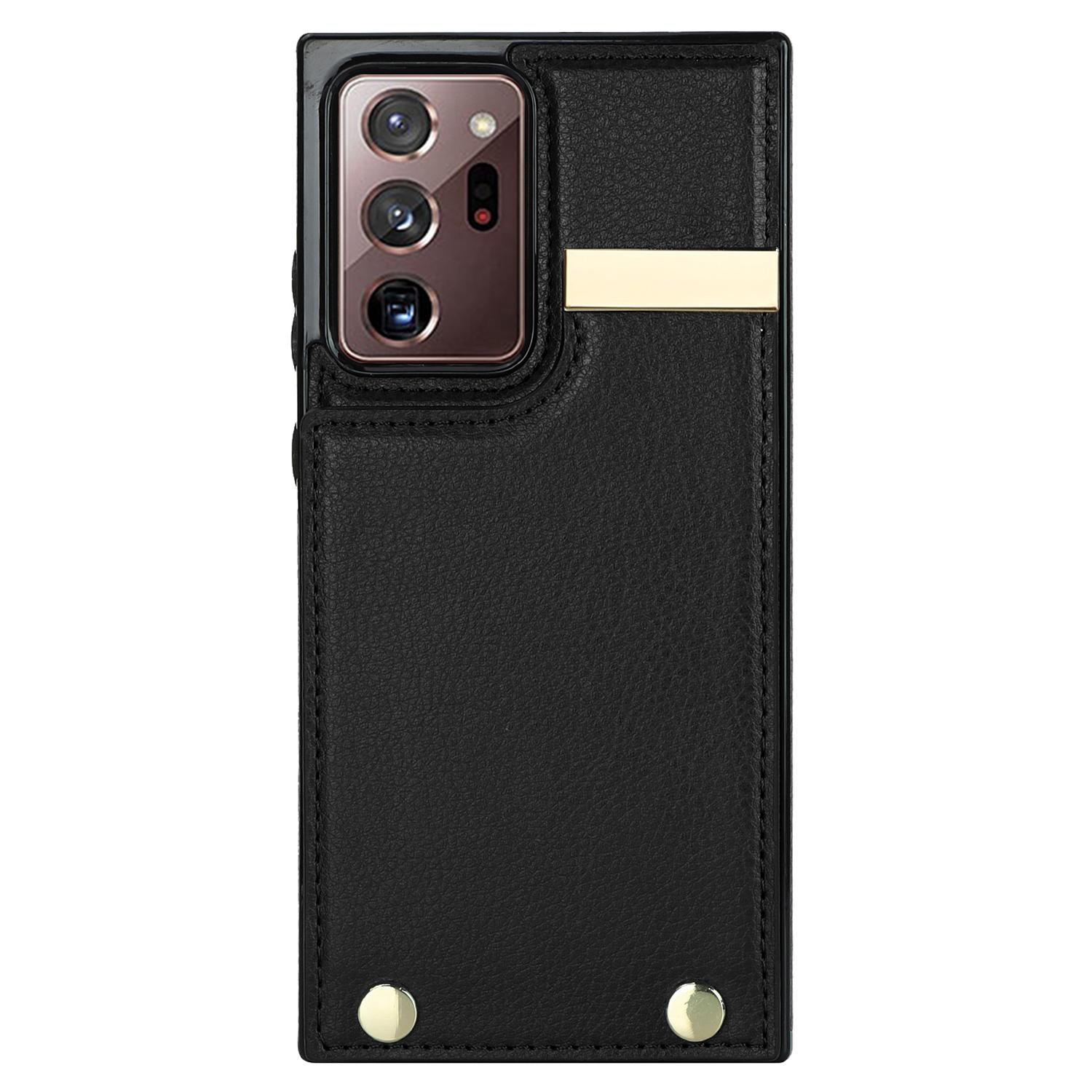 

For Samsung Galaxy Note20 Ultra 5G/Note20 Ultra Case Metal Decor Phone Cover with Card Bag Black