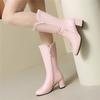 Fashion 2025 Spring Autumn Fashion Princess Lolita Wedding Party Shoes Mid Long Boots  White Pink Lace Zip Mid Long Mid Heels Boots Fema