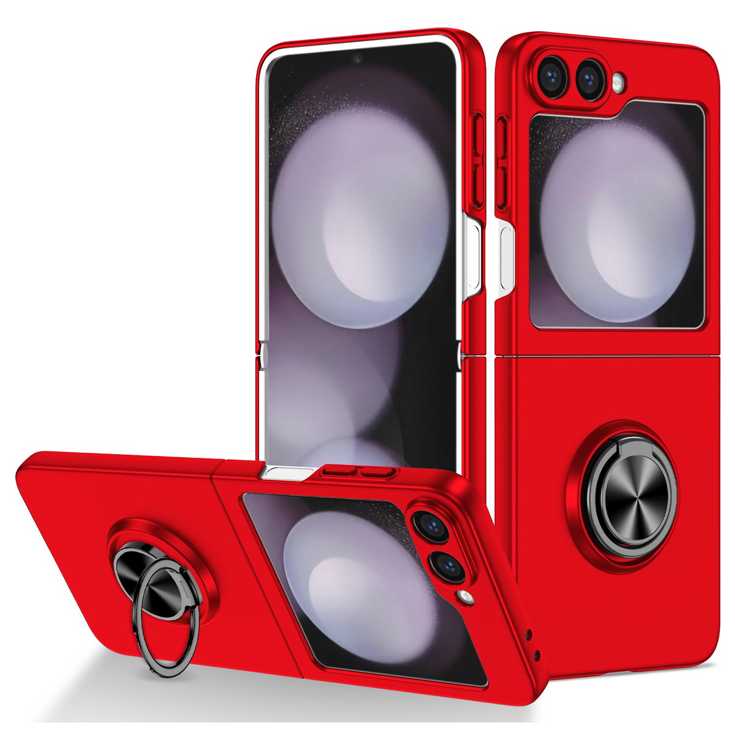 

For Samsung Galaxy Z Flip6 5G Case Rotatable Ring Kickstand Hard PC Phone Cover Red