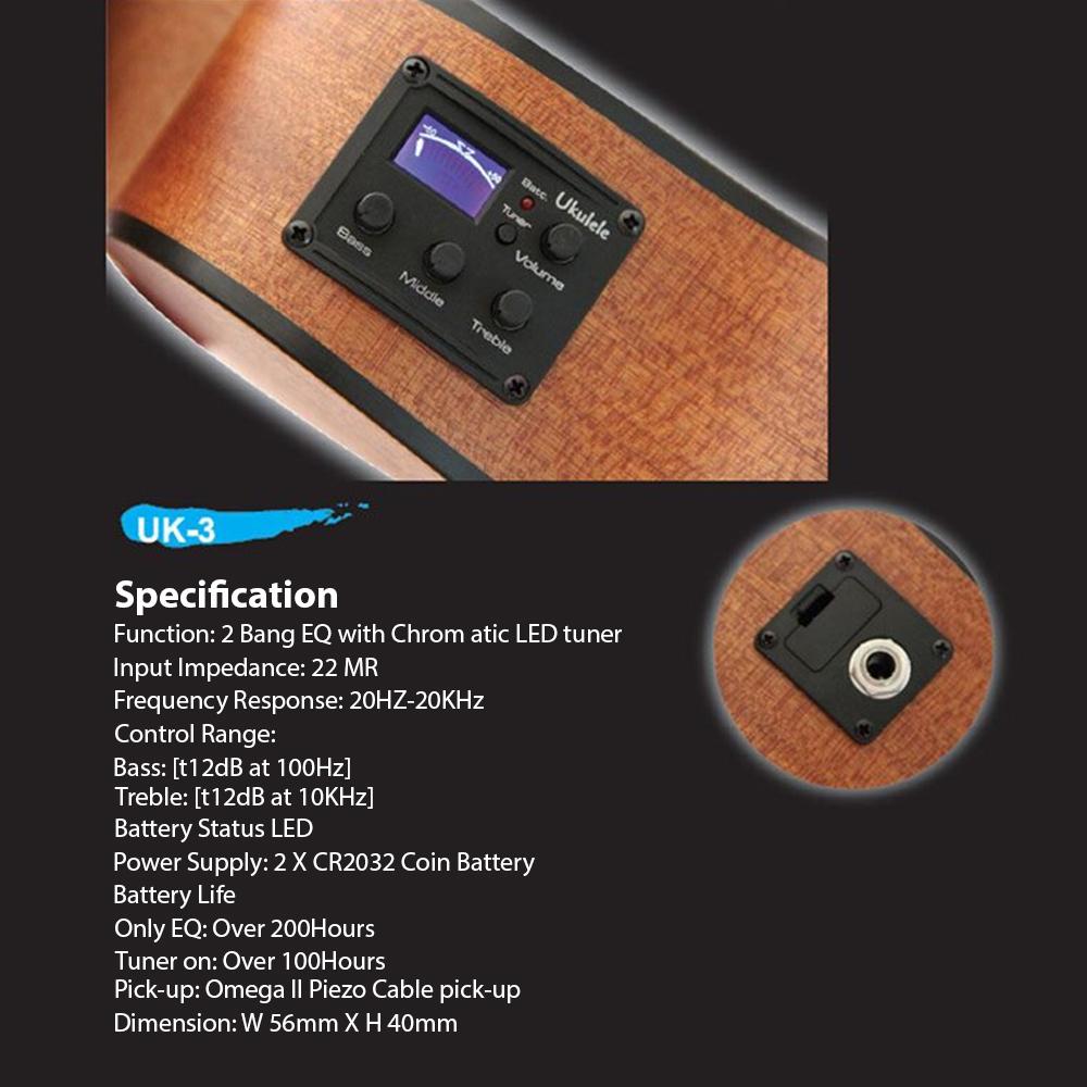 Ukulele Ukelele Uke Piezo Pickup Preamp 3-Band EQ EQ Equalizer Tuner System with LCD Display