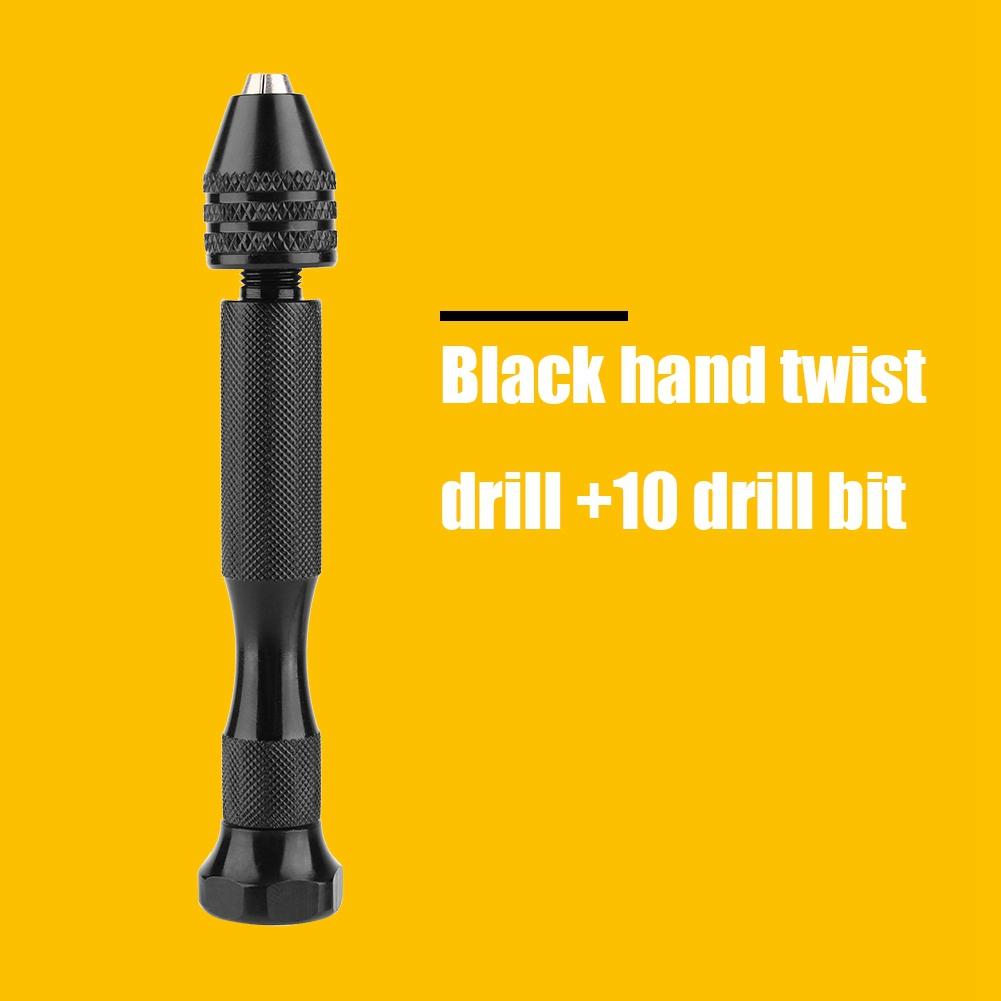 

Mini Aluminum Hand Drill Bit With Keyless Chuck+10 Twist Drills BitRotary Tools Woodworking