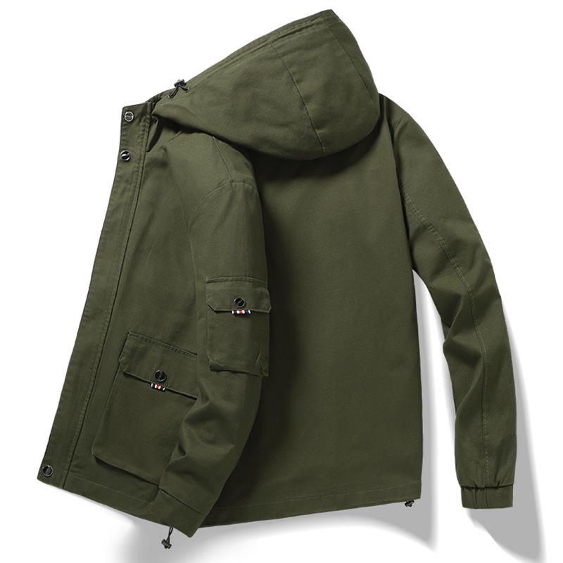 Spring and Autumn Casual Handsome Korean Edition Trendy Cotton Hooded Jacket Tooling Top Windbreaker