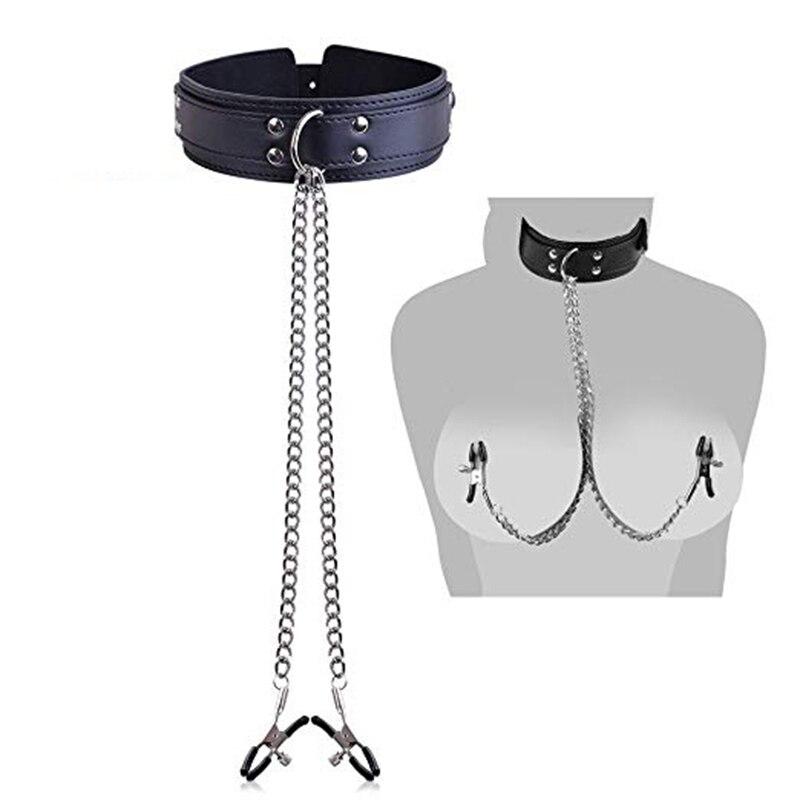 Leather Collar Nipple Clip For Women Alternative Fetish Play Toys Adjustable Bondage Accessories Sensual Stimulation Adult Products