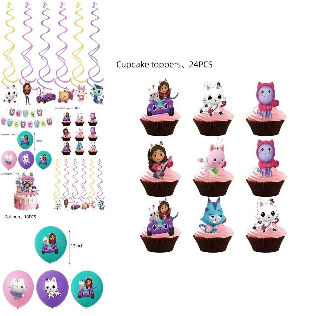 Gabbys Dollhouse Kids Birthday Party Supplies Decor Set With Durable Balloons And Colorful Flags