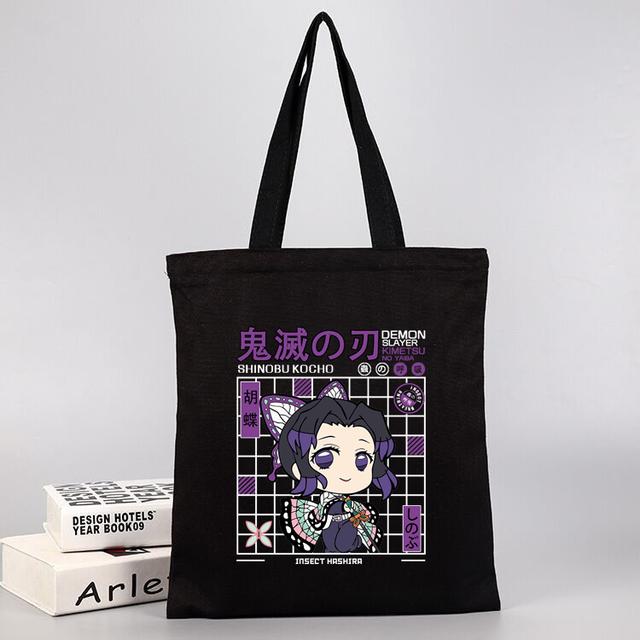 Anime Demon Slayer Kimetsu No Yaiba shoppingväska Harajuku tygväska dam Canvas Axelväska Ulzzang Eco Bag