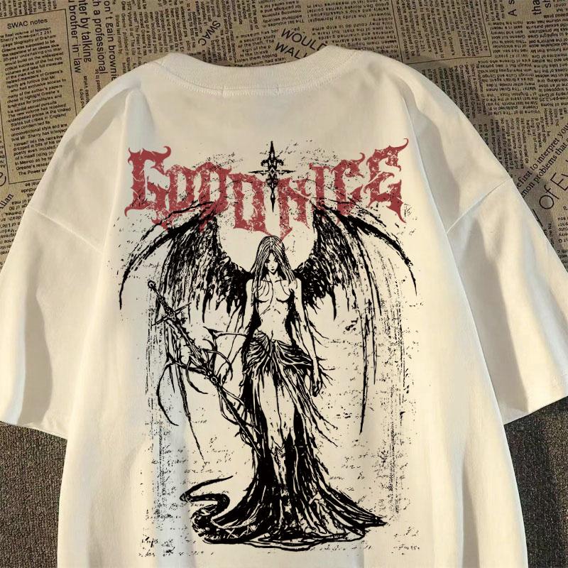 

2025 New Heavy Short-sleeved T-shirt American Retro Sword-wielding Angel Printed Short-sleeved Men s and Women s Loose Top S