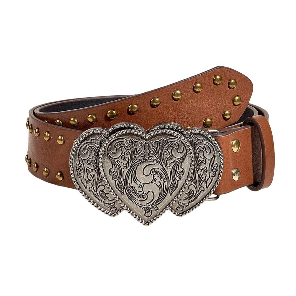 Cinto Sólido Gótico Punk de Coração com Rebites Y2k Faixas de Cintura Para Homens Mulheres