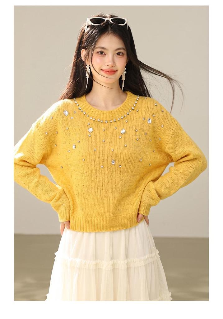 Autumn/Winter 2026 Women's Rhinestone Knit Sweater: Casual, Loose, and Slimming.