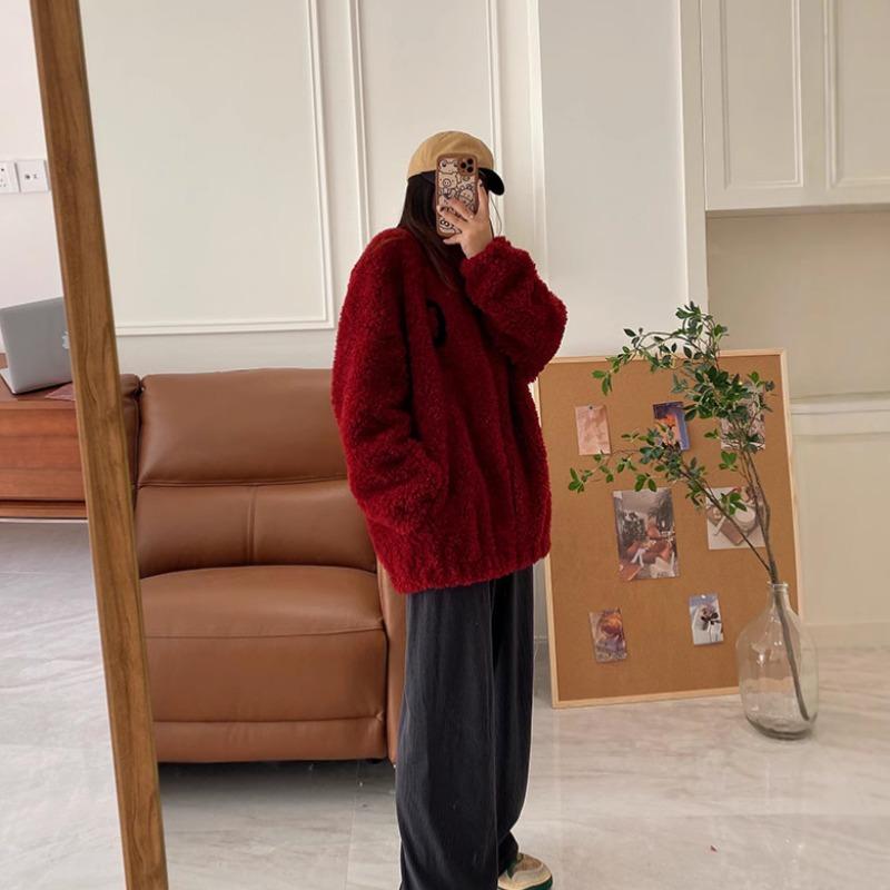 Autumn and winter new women's clothing versatile velvet jacket student couple thickened sweater women's loose top women's trend