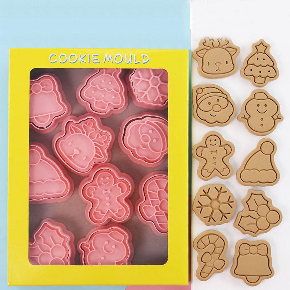 Stamp Cartoon Pressable Christmas Theme Biscuit Mold Kitchen Pastry Cookie Cutters Baking Tools
