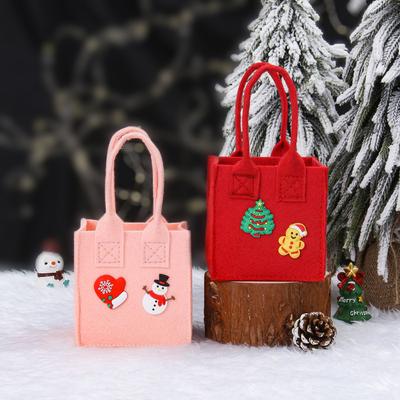 Christmas Diy Handbag Felt Cloth With Stickers Candy Gift Apple Storage Bag Cute Cartoon New Year Christmas Eve Child Decoration