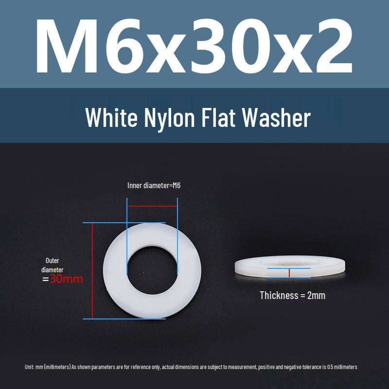 Yigu High-Temperature Wear-Resistant White Nylon Flat Washer, Sizes M2-M24