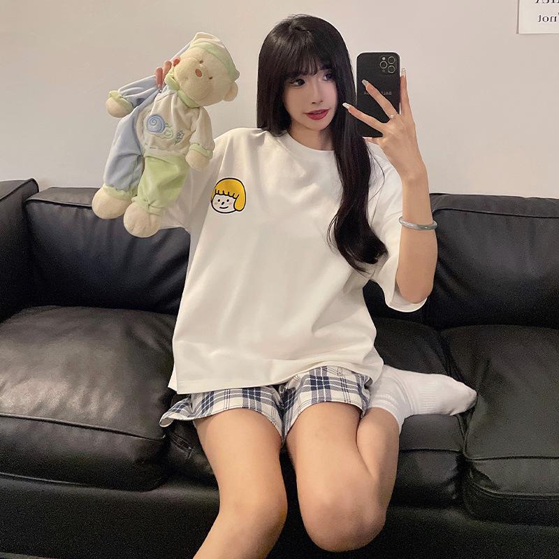 

Women s Cartoon Pajama Set: Summer Pullover & Shorts, Wear Indoors or Outdoors XL