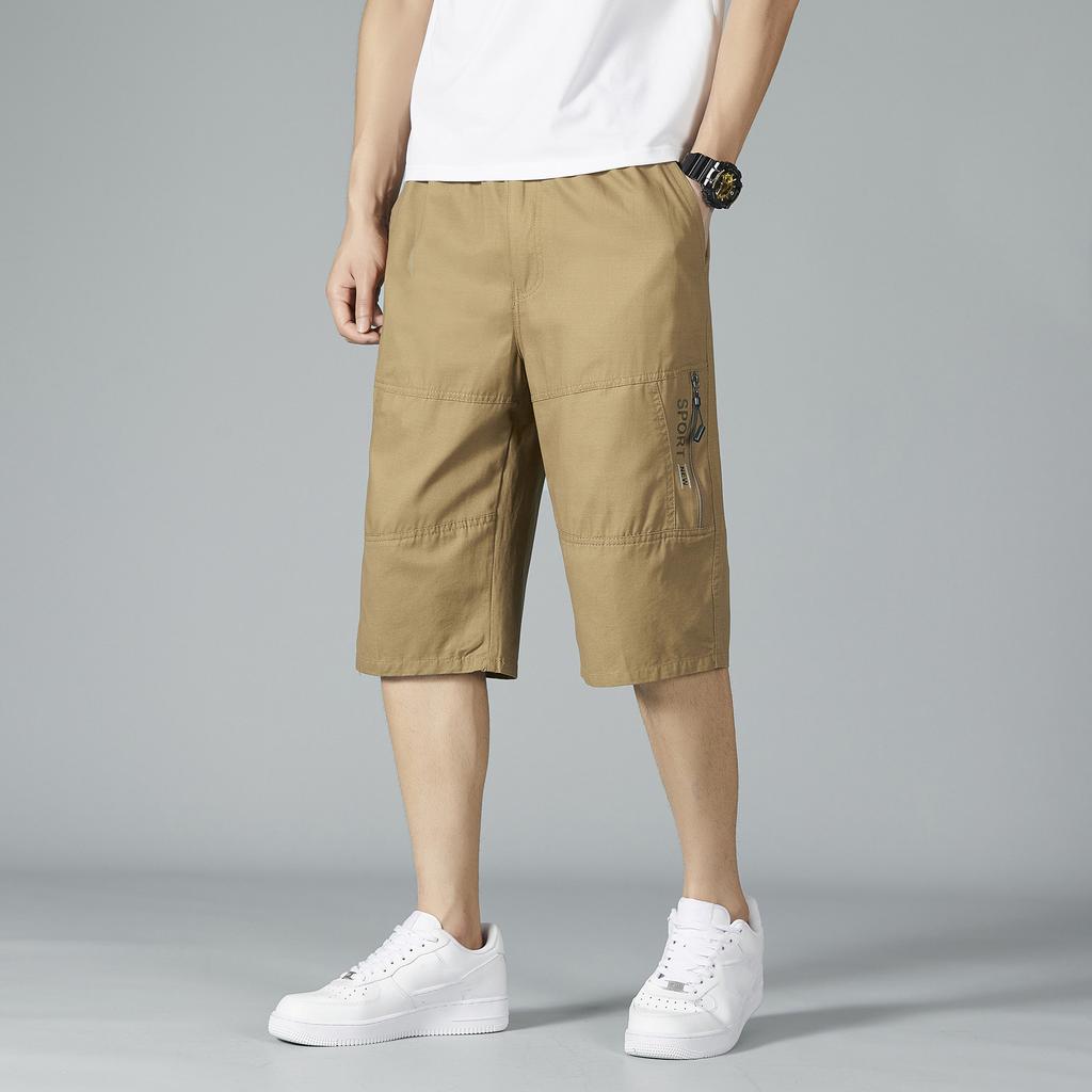 Men's Shorts Knee Pants Zipper Pocket Summer Shorts Jogger Elastic Waist Sports Wear