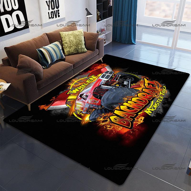 Square Flannel Monster Truck Carpet Thrill Game Monster Jam Decorative Floor Mats Modern Home Living Room Rugs Bedroom Carpet