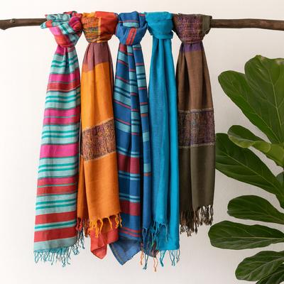 Boho Schal Baumwolle Verschiedene Blautöne 28x72cm Indisch