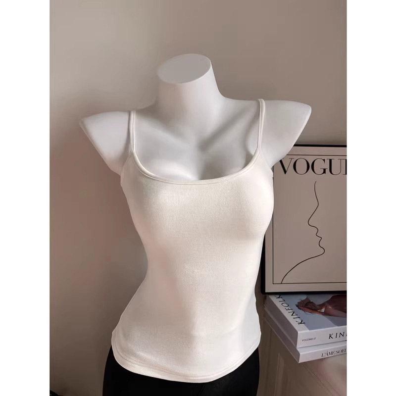 Chest-Enhancing Brushed Cotton Camisole with Inner Padding and Flared Design for Women