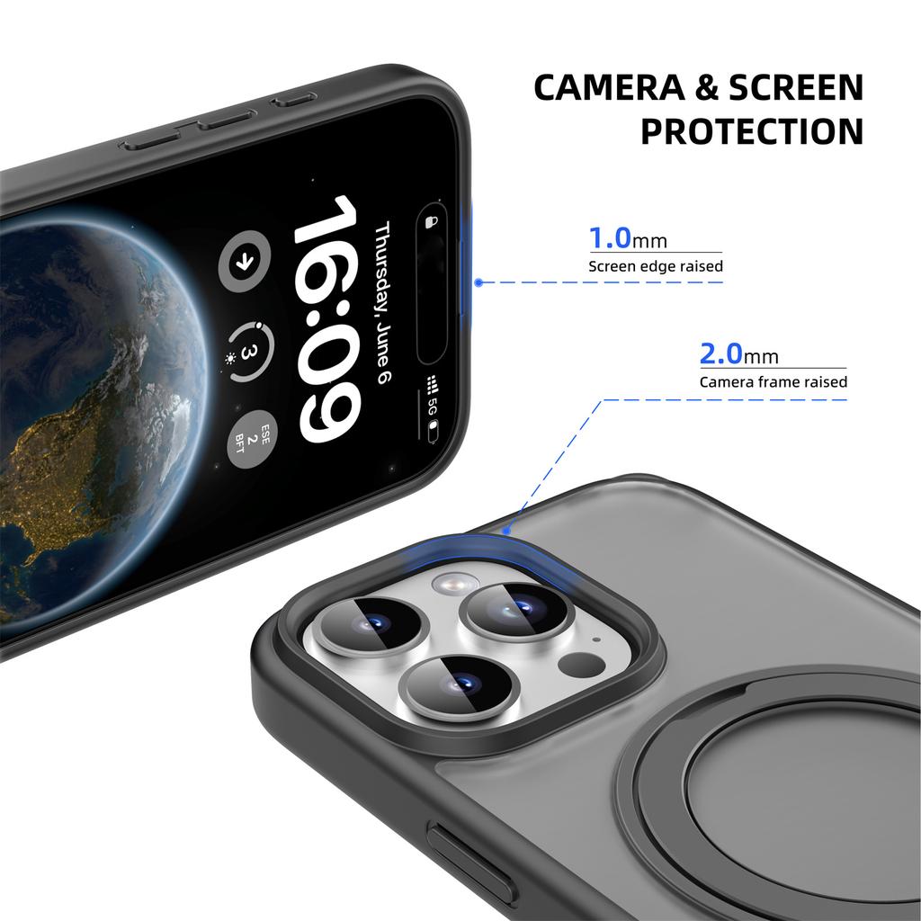 MUTURAL For iPhone 16 Pro Max Case Compatible with MagSafe Ring Kickstand PC+TPU Back Cover