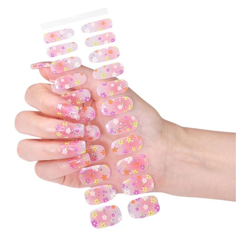 Gel Nail Stickers Full Cover Self Adhesive French Manicure Strips Quick Apply No UV Light Required with Nail File Stick