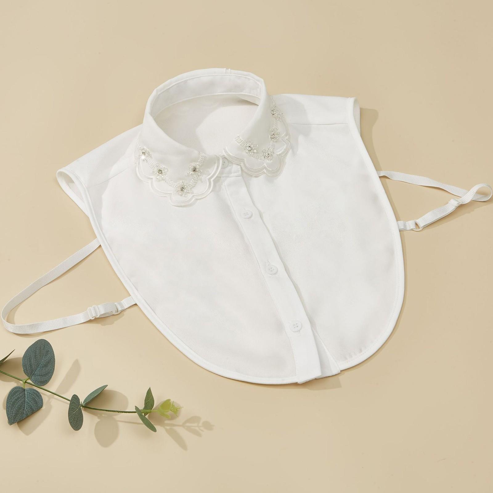 

Женская шифоновая блузка с искусственным воротником и стразами, размер M One Size белый