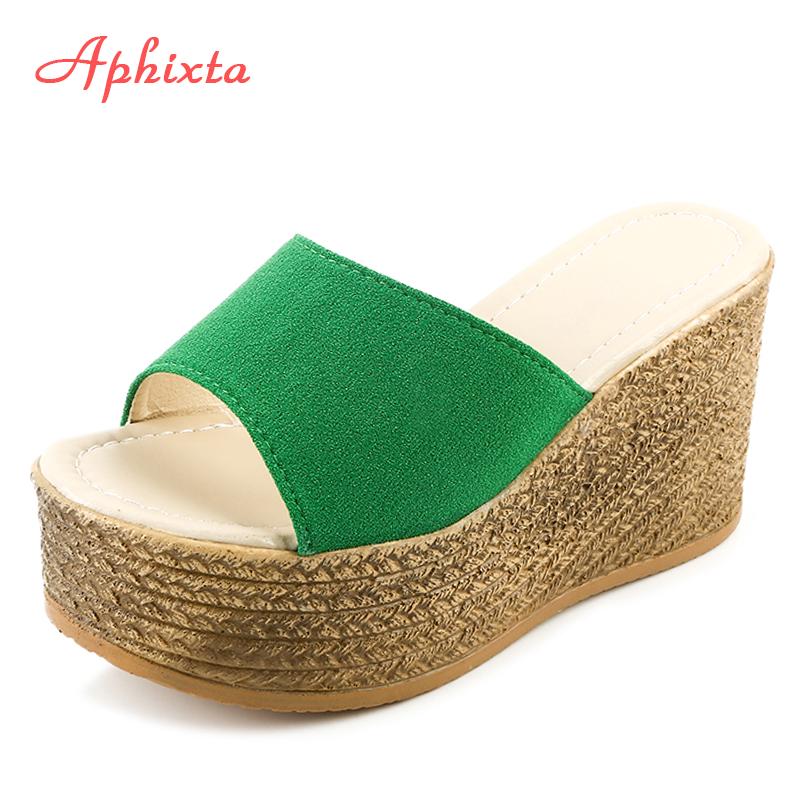 Aphixta Platform Wedges Shoes Women Slippers Women Luxury Open Peep Toes Summer Shoes Black Slippers Women Slides Wedge Sandals