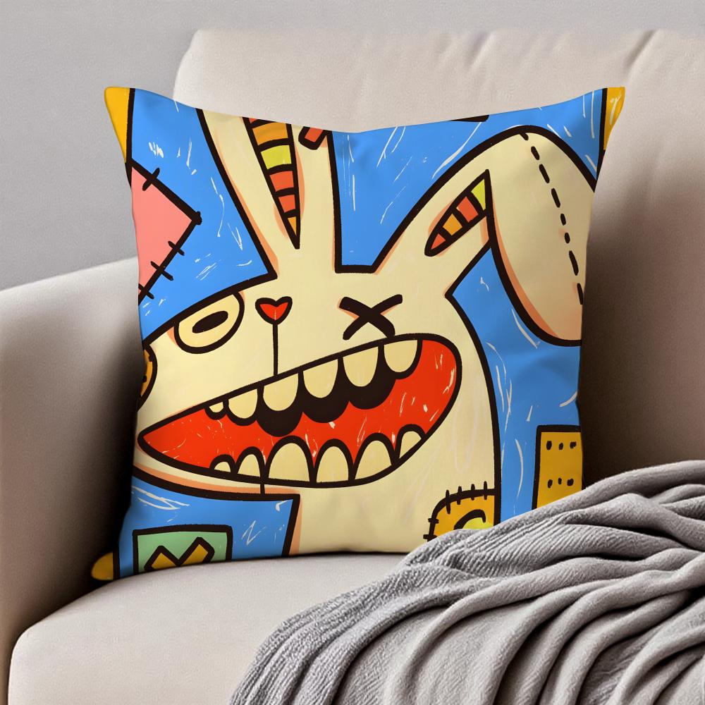 Hiphop Graffiti Stil Kaninchen Malerei Kissenbezug Kissenhülle Milbenschutz Unsichtbarer Reißverschluss Kurzer Plüsch Sofakissen