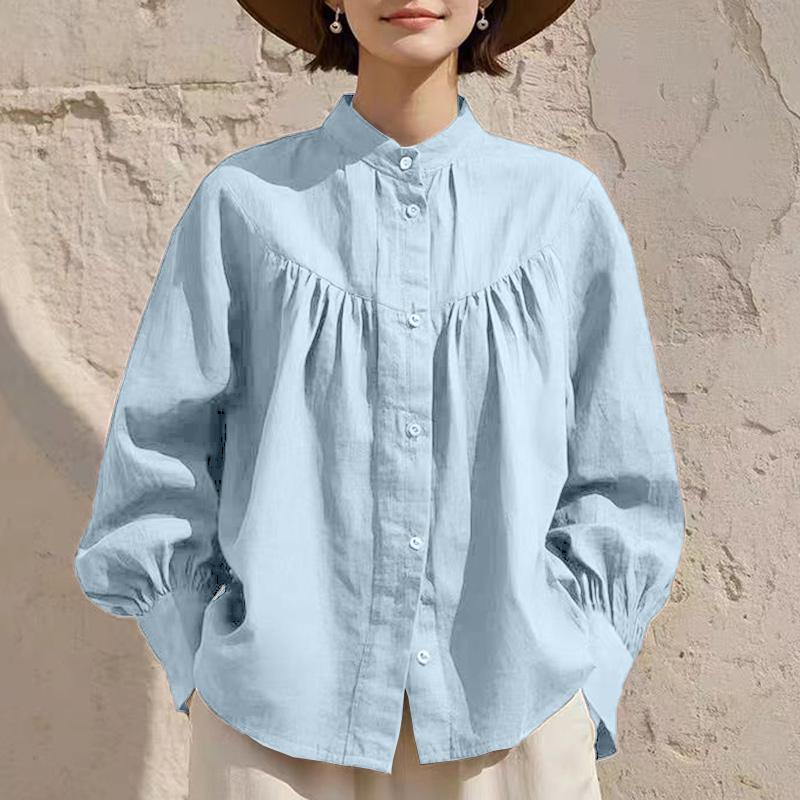ZANZEA Women Casual Round Neck Solid Color Long Sleeve Blouse