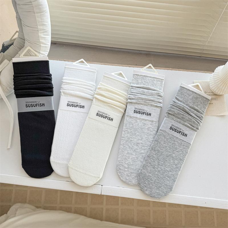 Solid-color Boneless Straight-leg Stockings - Children's Combed Cotton Summer Lightweight Mid-calf Socks, Long Pile Socks