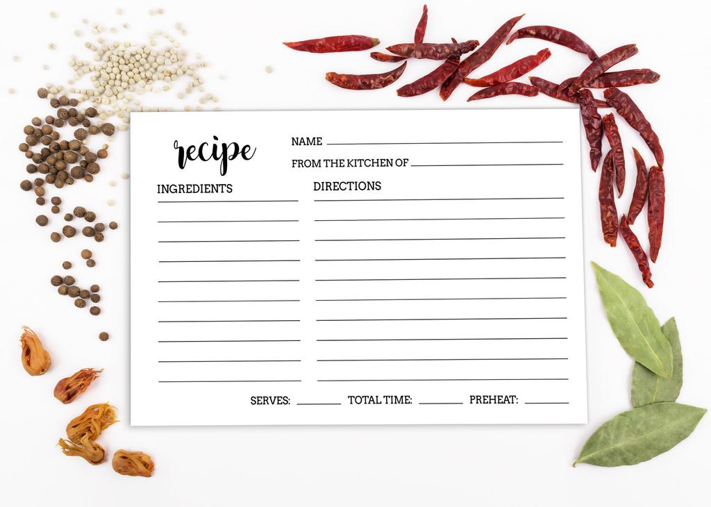 Inkdotpot Recipe Card 6x4 Inch Single-Sided Recipe Design Cards White Classic Recipe Cards Wedding-Bridal Shower-Baby Shower- Pack of