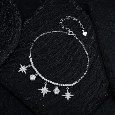 Shiny S925 Sterling Silver Octagram Moissanite Jewelry Light Luxury Trendy Style Niche Simple Fashion Bracelet