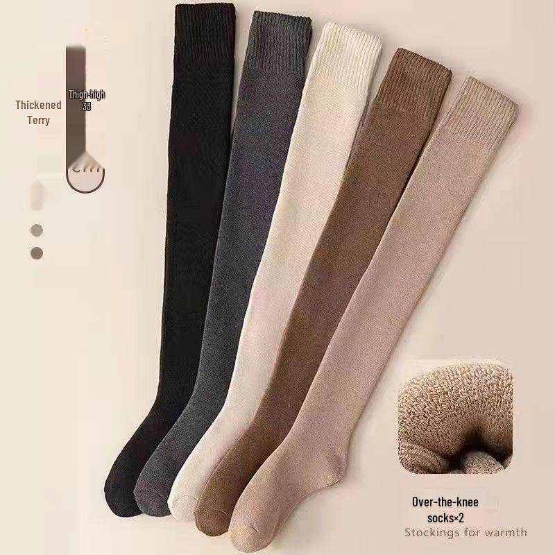 Women's Warm Fleece-Lined Over-the-Knee Socks - Thick, Non-Slip, Autumn & Winter Styles