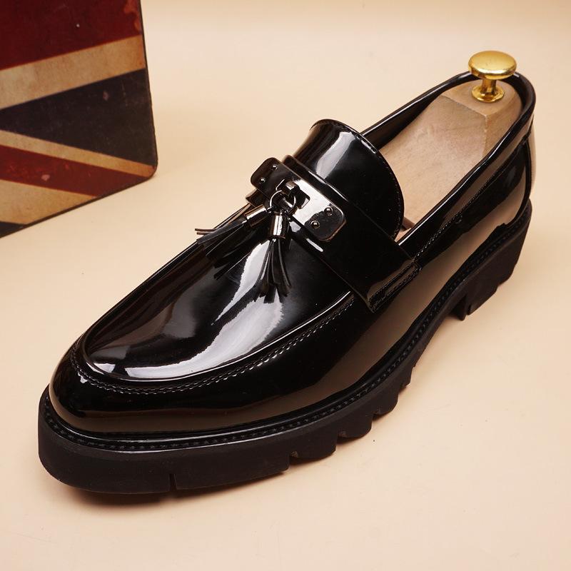Italian Designer Shoes for Men Luxury Fashion Patent Leather Tassels Shoe Black Trendy Platform Loafers Youth Footwear Man