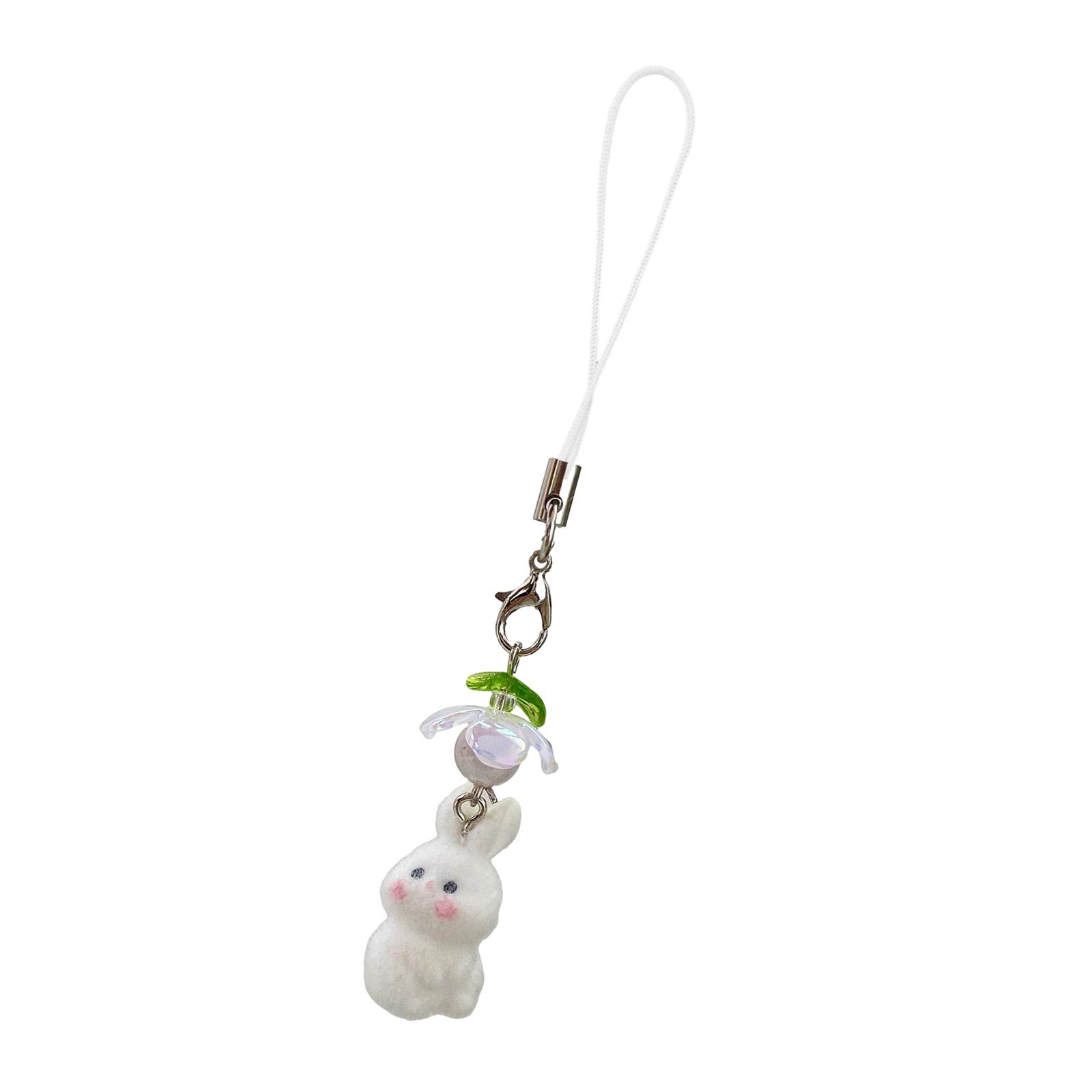 

Cute Flocked Rabbit Phone Strap Soft Touch Durable ResinCharm Easy to Install Perfect for Commuting and Campus Life білий