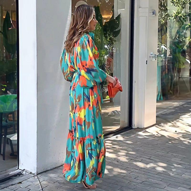 Fashion Wind Print Elegant Lapel Single Breasted Dress Printed Single Brewed Dress