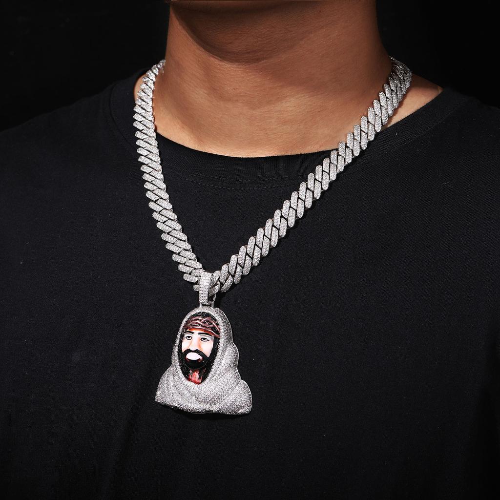 New Hip Hop Jesus Pendant Necklace for Men Fully Iced Out CZ Enamel Detail Fashion Jewelry Statement Trendy Accessory in Stock