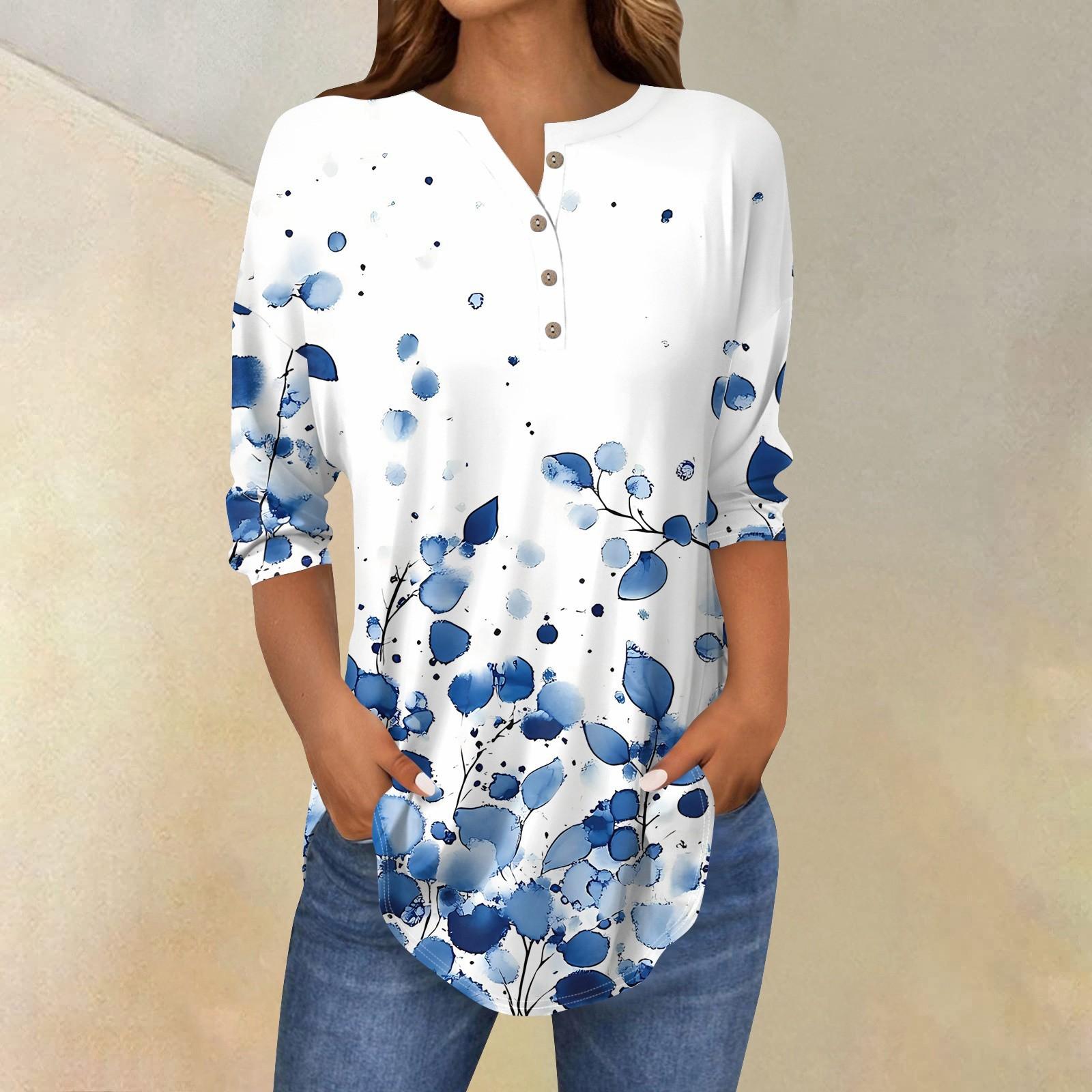 

Рубашки с рукавом 3/4 для женщин, модные, повседневные, с круглым вырезом, с принтом, футболка, топ XL белый