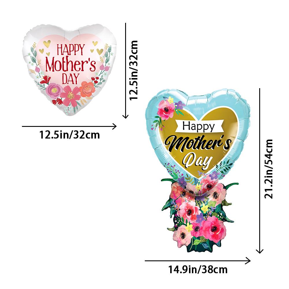 7Pcs Mother's Day Foil Balloon Set, Large Floral Heart Mylar Balloons, "Happy Mother's Day" Bouquet Decorations for Mom's Birthday