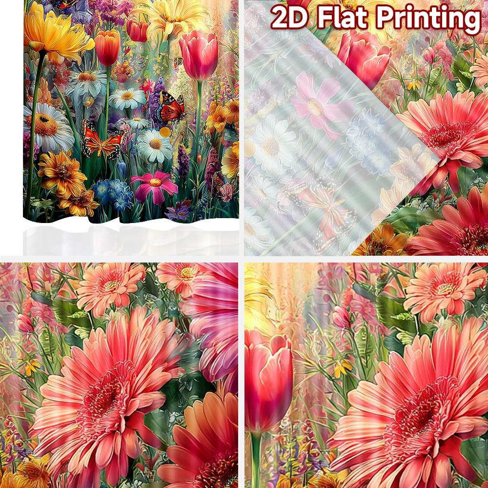 2D flat printing 2pcs Curtain Colorful Butterfly Flower Garden Digital Printed Polyester Drapes Festive Wall Decor Use for