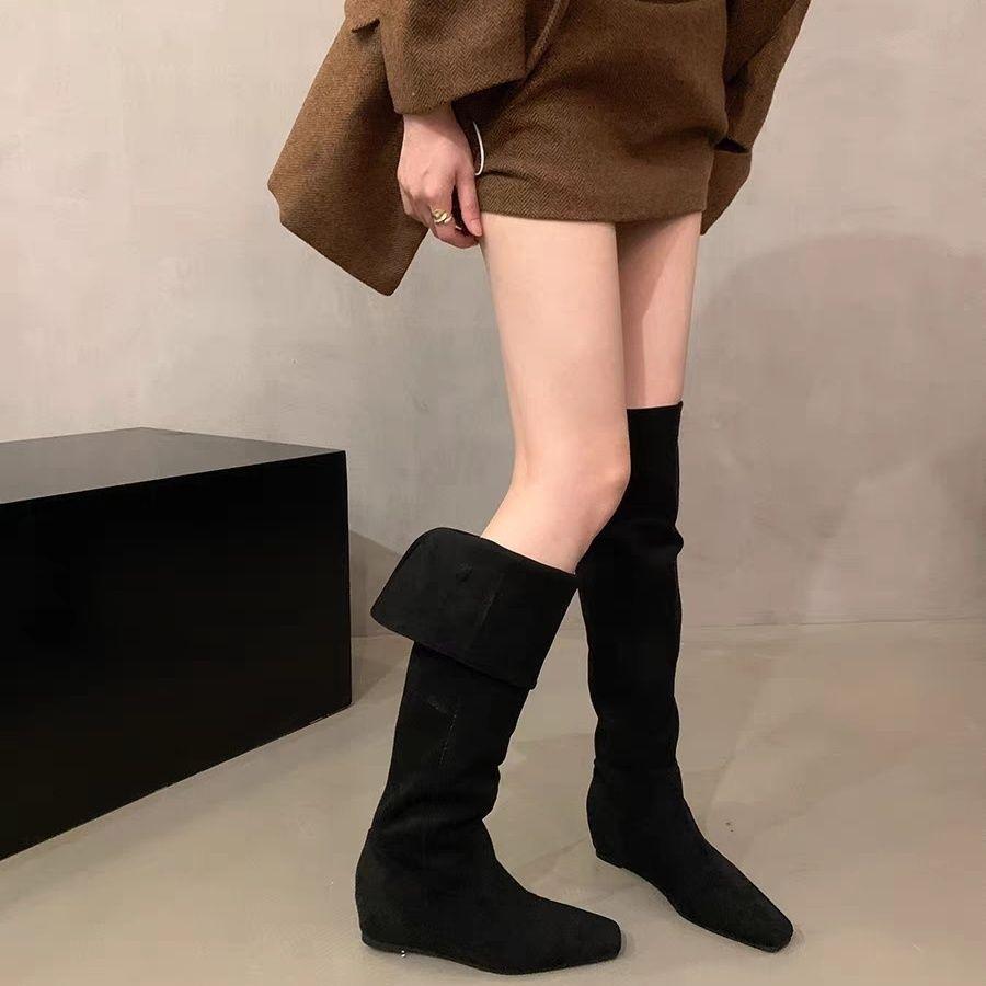 

Inside, heightened suede over the knee boots, women s autumn and winter retro can be folded into two stacked boots, high knight boots 35 чёрный