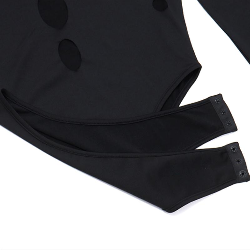 Y2K Gothic Sexy Dot Hollow Out Bodysuit Women Hight Street Retro Long Sleeves Slim T-shirt Female Chic Streetwear Fashion Design Bodysuits
