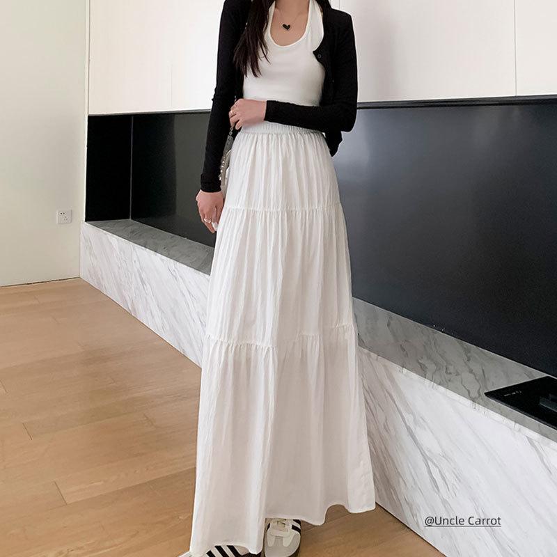 2026 New Style Women's Pink French Cake Skirt with Elastic Waistband - Spring/Summer Loose Slimming Half Skirt